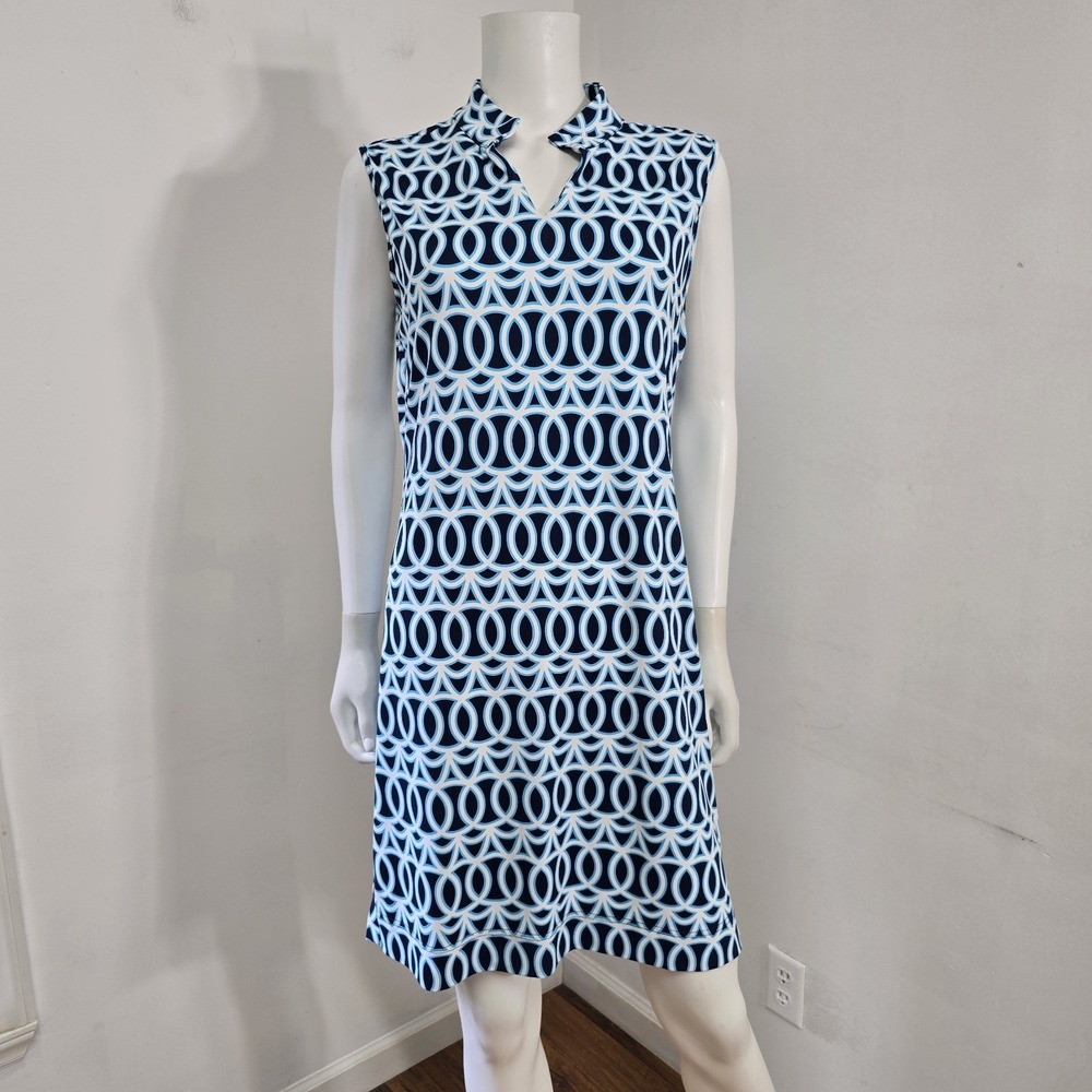 Lulu B Shift Dress Size L Interlocking Circles Sleeveless Stretch Knit V-Neck